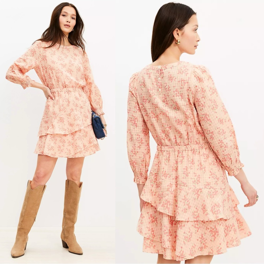 LOFT Pink Floral Long Sleeve Mini Dress-Size XS-NWT